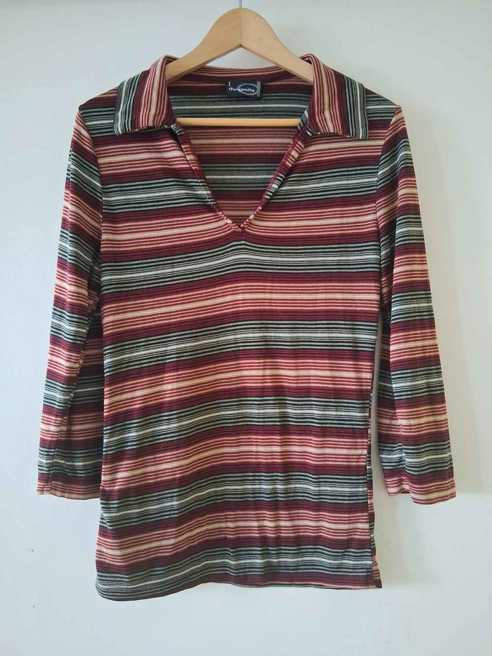 Dynamite Stretchy Striped Long-Sleeve Collared Top, Women Sz M
